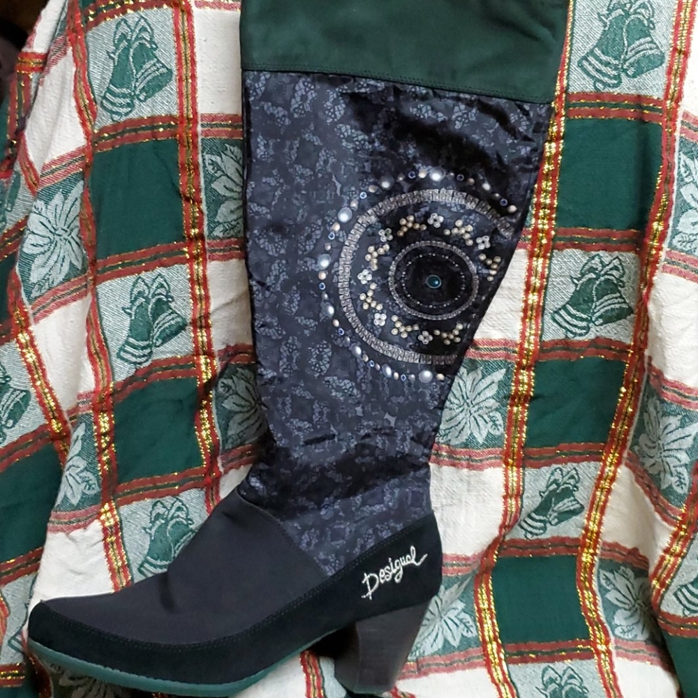 Desigual Black and Green Heeled Boots